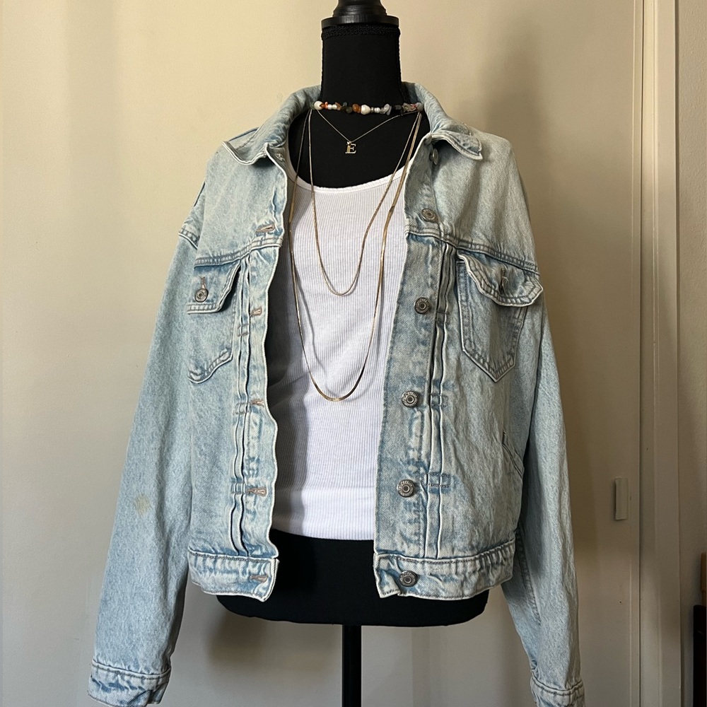 Light wash denim jacket.